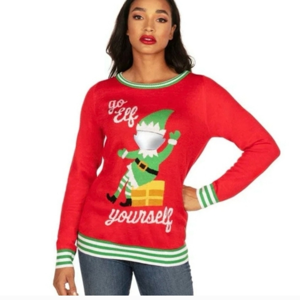 Tipsy‎ Elves NWOT Go Elf Yourself Christmas Sweater Fun Whimsical Brand Size XL